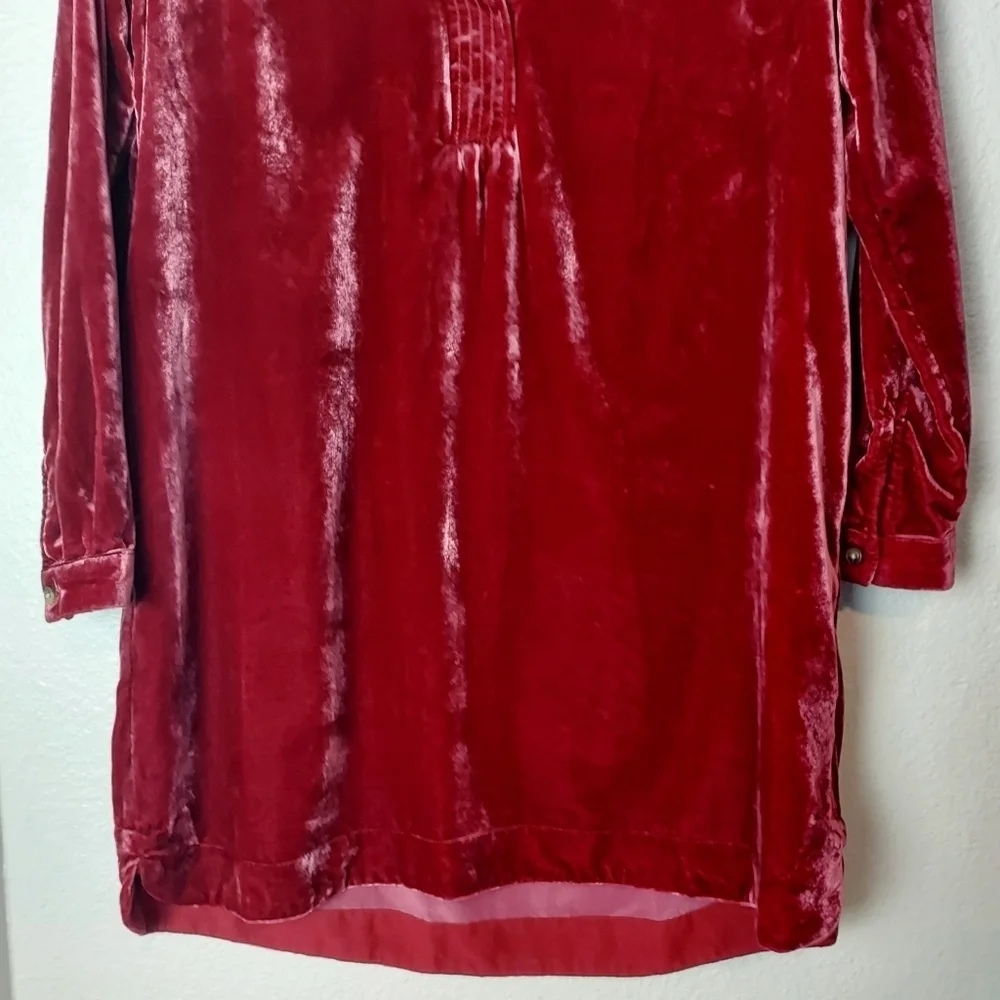 Anthropologie Melody Velvet Sleeve Shift Dress V-neck Long Sleeve Red XS